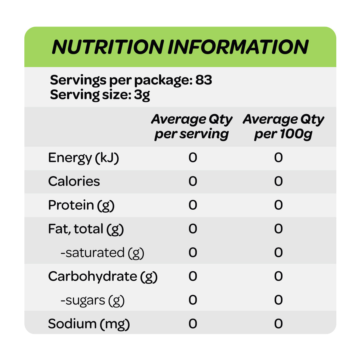 Beta-Alanine by Cost Price Supplements 250g 83 servings nutrition information