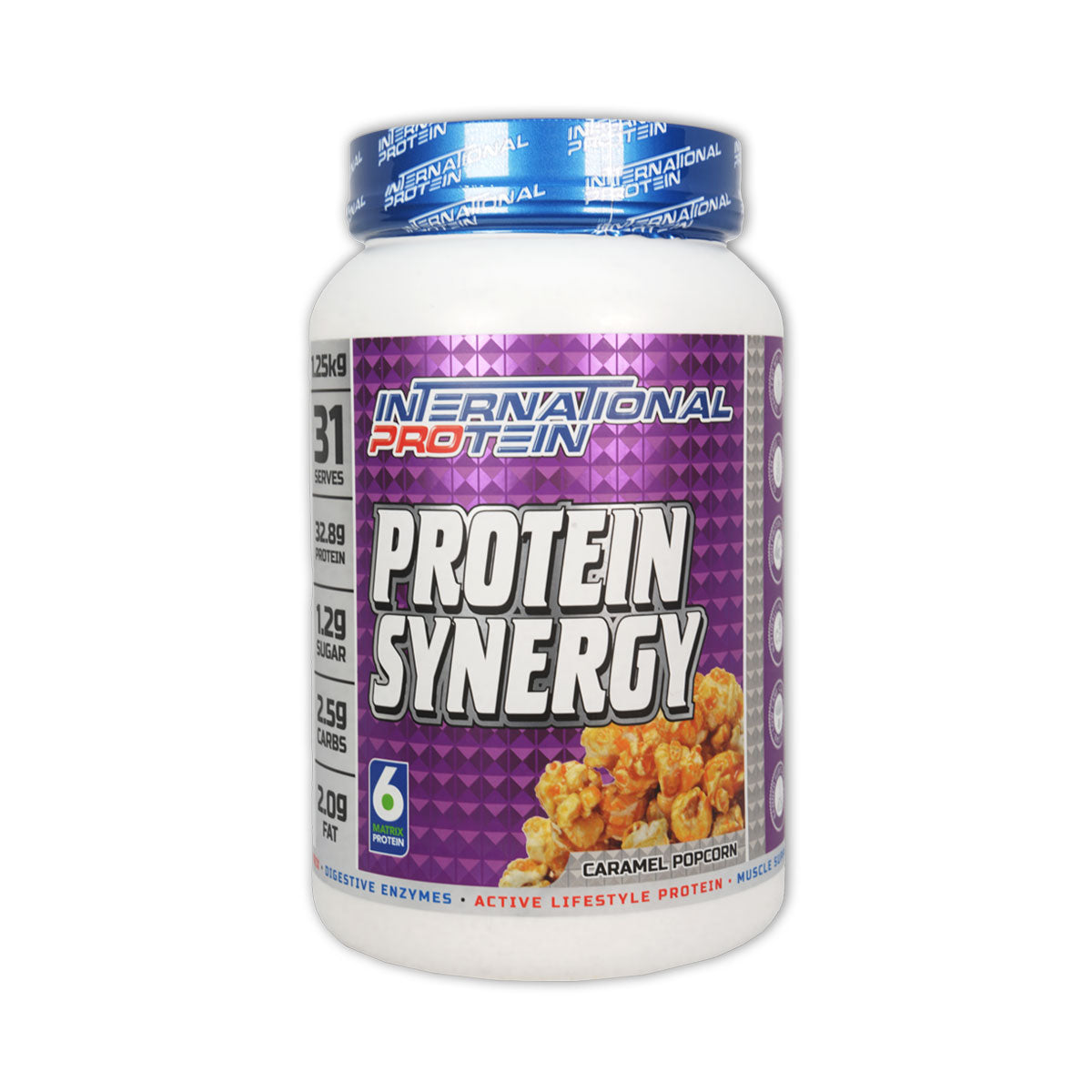 International Protein Protein Synergy 31 serves 1.25kg Caramel Popcorn Flavour
