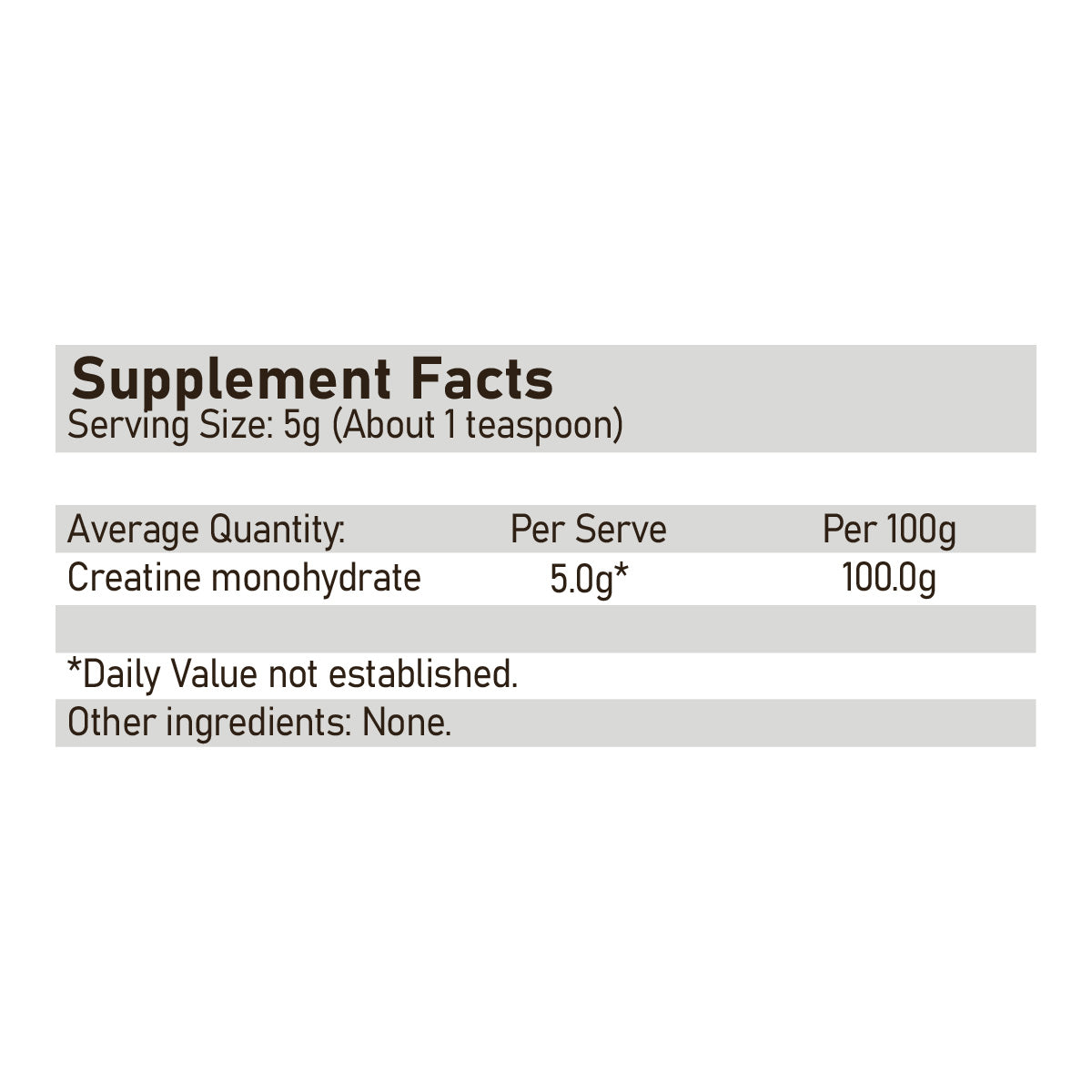 Optimum Nutrition Creatine monohydrate unflavoured 600g supplement facts
