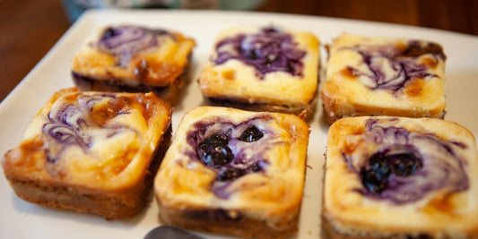 Blueberry Cheesecake Protein Bars with Tasteless Protein cooked