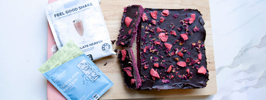 Red Velvet Feel Good Bars made with Tasteless Protein and Feel Good Shake