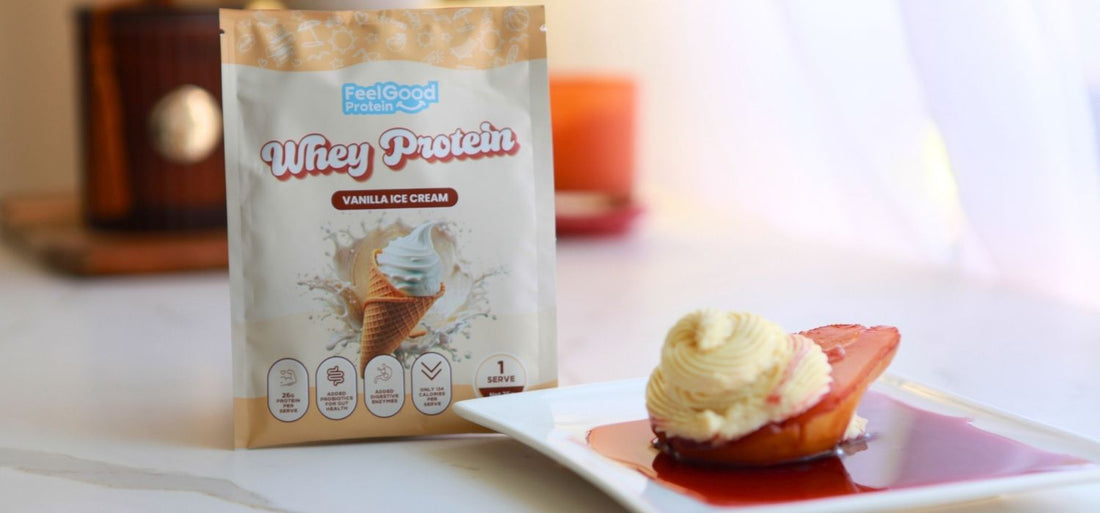 Vanilla Protein Cheesecake Poached Pears