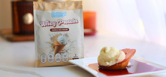 Vanilla Protein Cheesecake Poached Pears