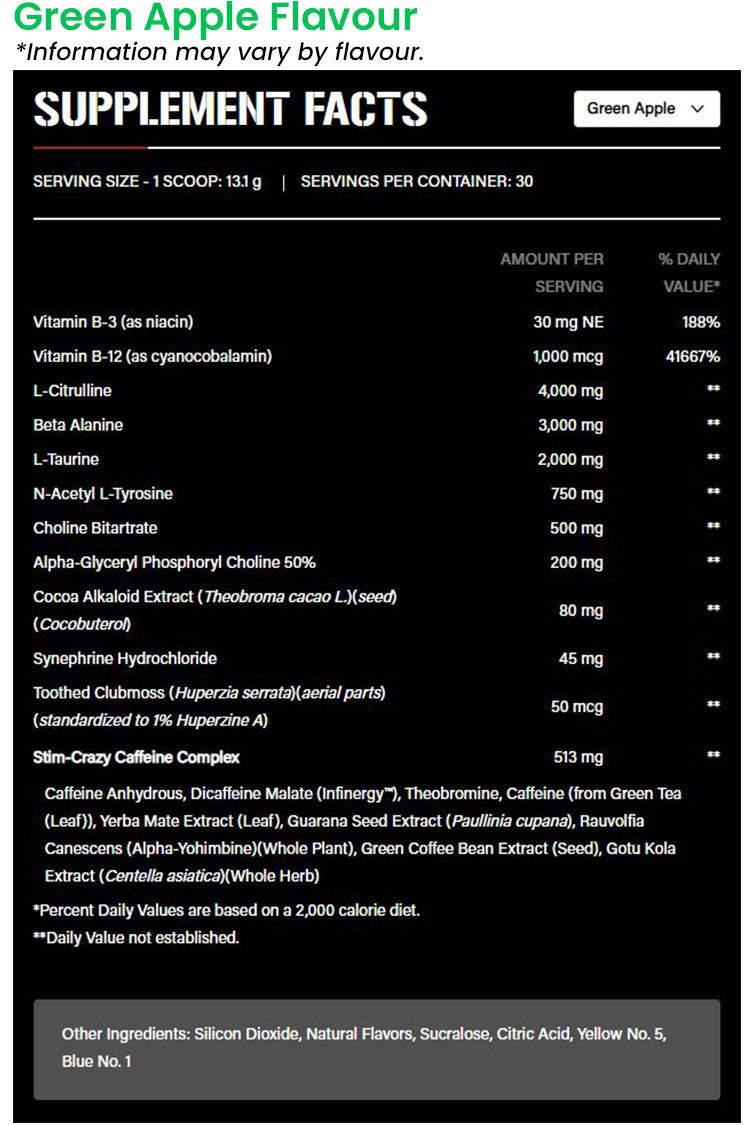 5% Nutrition 5150 Preworkout Nutrition Information and Ingredients green apple flavour