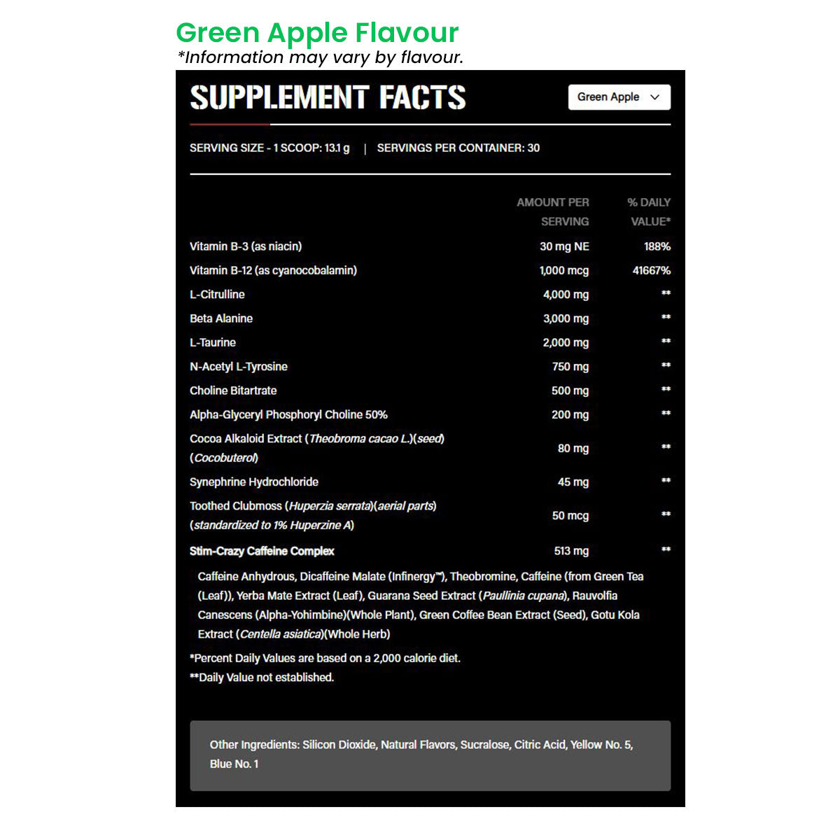 5% Nutrition 5150 Preworkout Nutrition Information and Ingredients green apple flavour