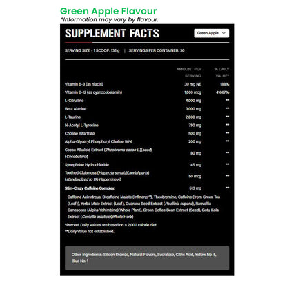 5% Nutrition 5150 Preworkout Nutrition Information and Ingredients green apple flavour