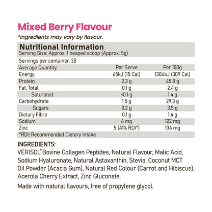 ATP Science Beauty Collagen powder mixed berry nutrition information and ingredients