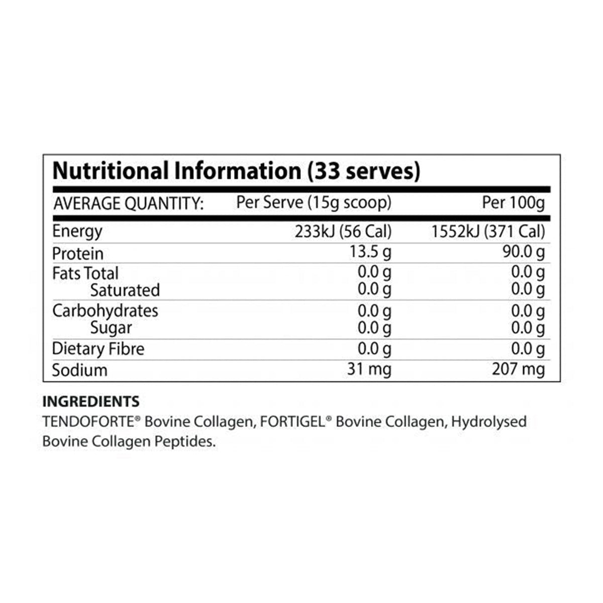 JOLT Collagen Peptides by ATP Science 500g Nutrition Information and Ingredients