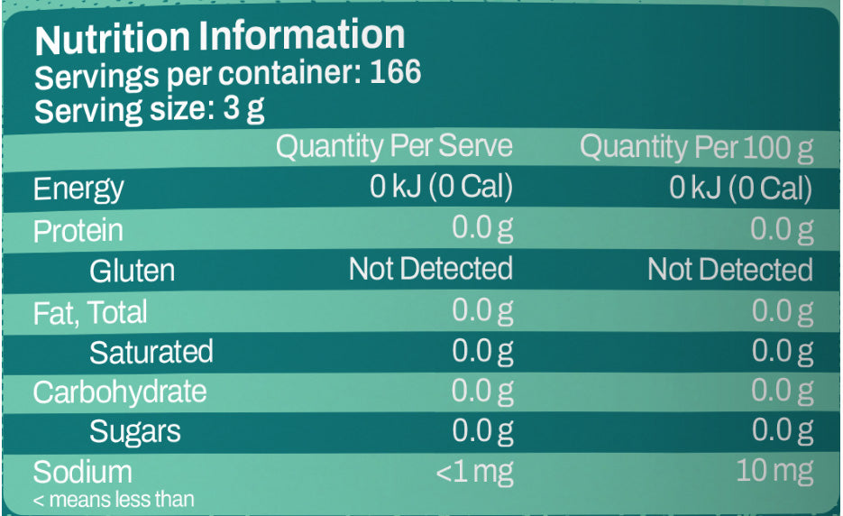 CreaPure Creatine Monohydrate by ATP Science 500g Unflavoured Nutrition Information