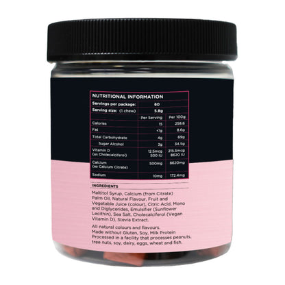 BN Fudge Calcium Soft Chews Raspberry Flavour Nutrition Information and Ingredients