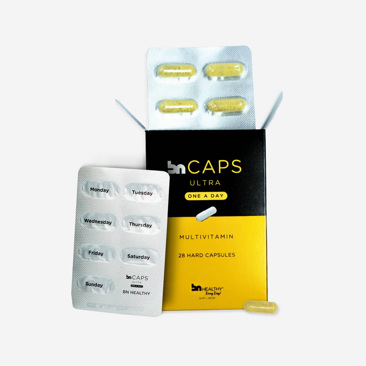BN Caps Ultra multivitamin packaging with capsules on a white background