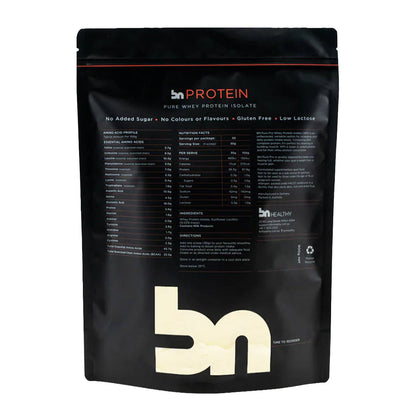 BN Healthy WPI Protein Back Panel Nutrition Information Amino Acid Profile and Directions