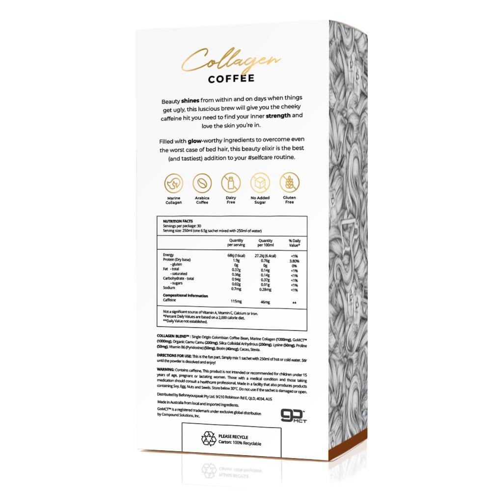 Before You Speak Collagen Coffee 30 Sachets Mocha Flavour - Back Panel