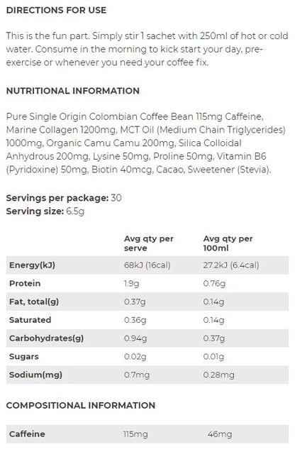 Before You Speak Collagen Coffee Nutrition Information and Ingredients