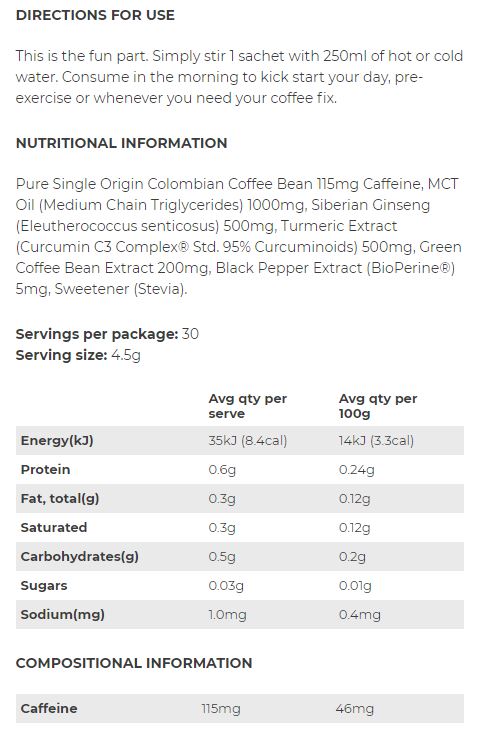 Before You Speak Performance Coffee Nutrition Information and Ingredients