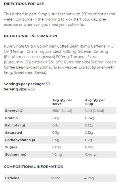 Before You Speak Performance Coffee Nutrition Information and Ingredients