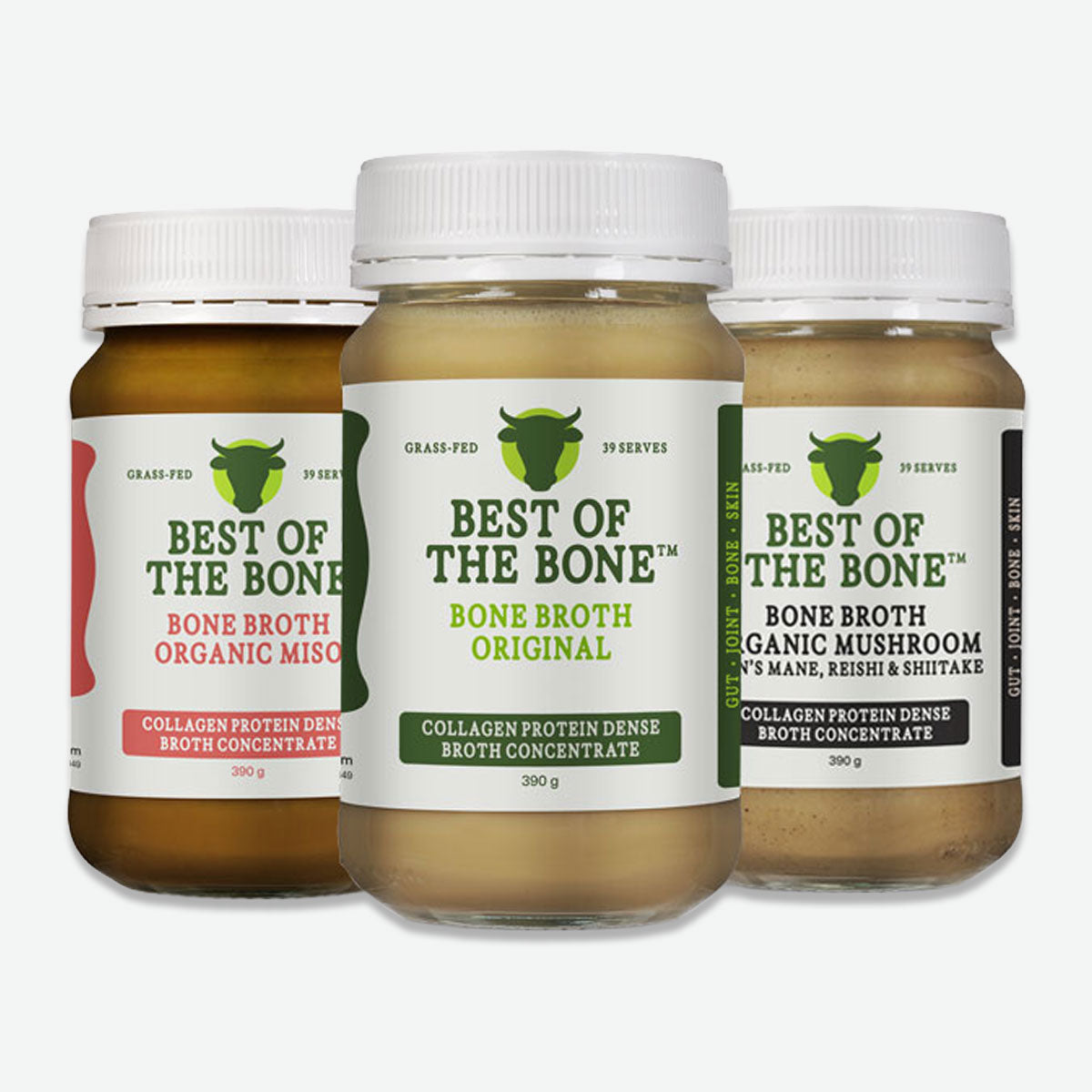 Best of the Bone Bone Broth Concentrate Collagen Protein dense 390g 3 flavours