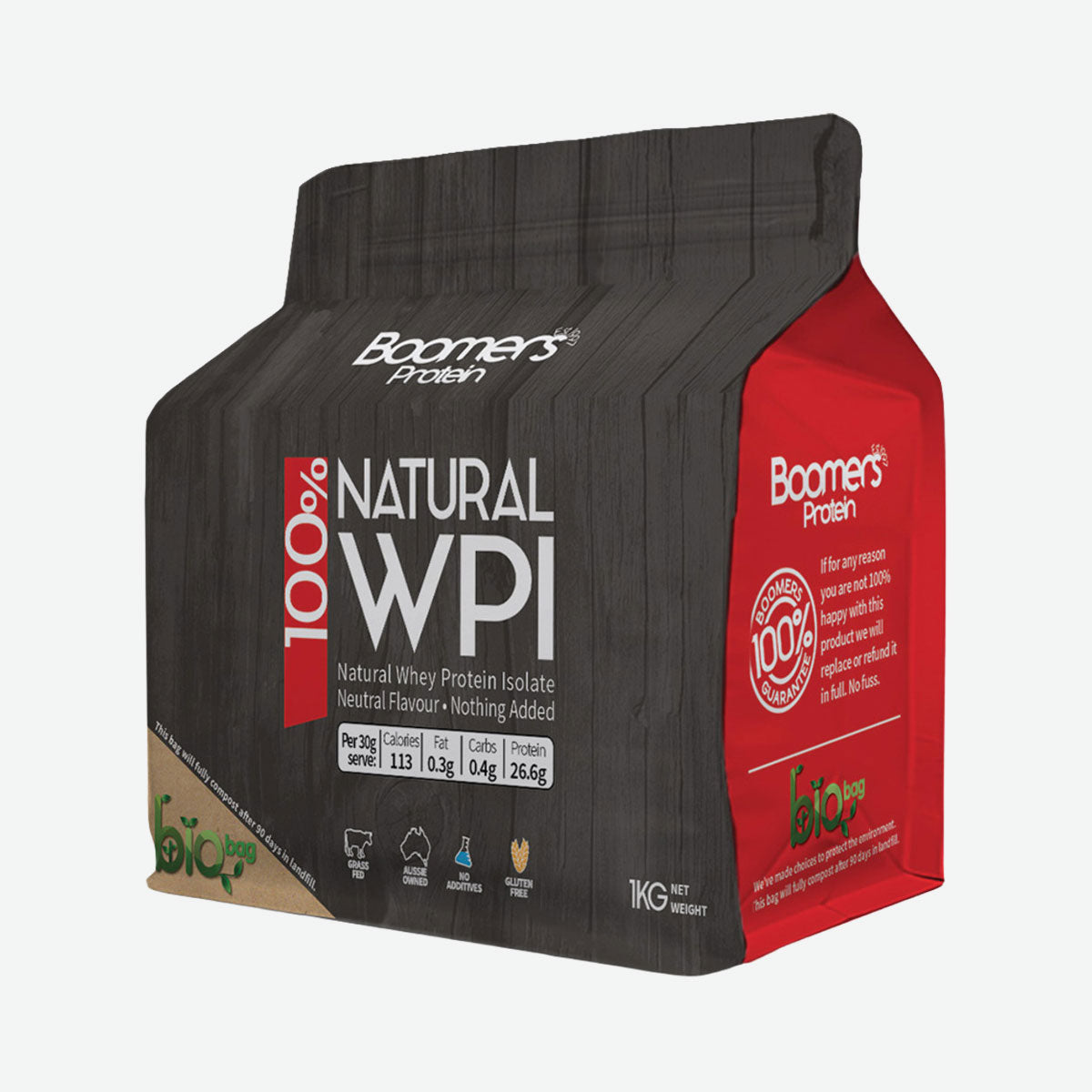Boomers Protein 100% Natural WPI Whey Protein Isolate 1kg Unflavoured