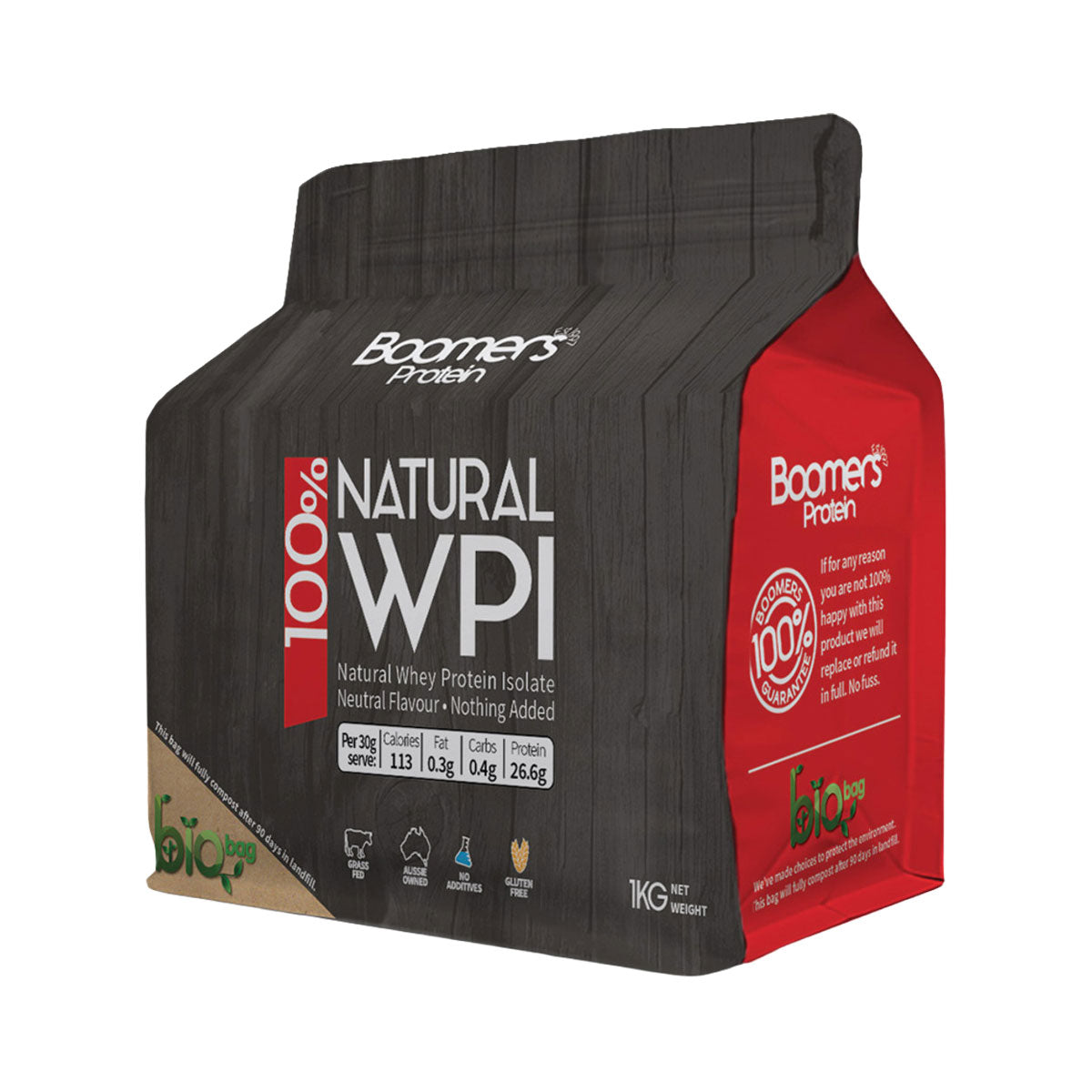 Boomers Protein 100% Natural WPI Whey Protein Isolate 1kg Unflavoured