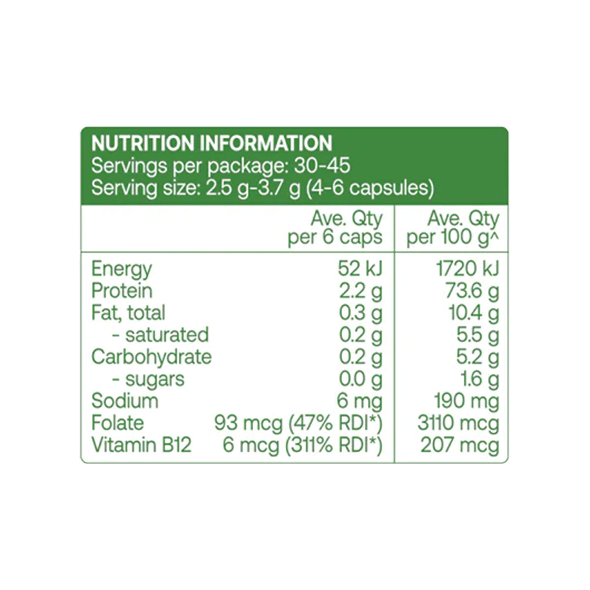 Best of the Bone Beef Liver 180 capsules Nutrition Information