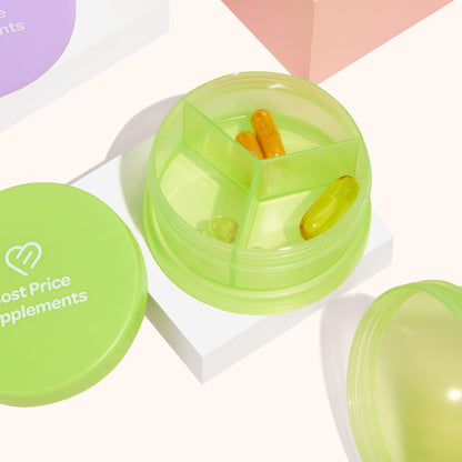 Cost Price Supplements powder funnel opened up to show pill compartment with pills inside