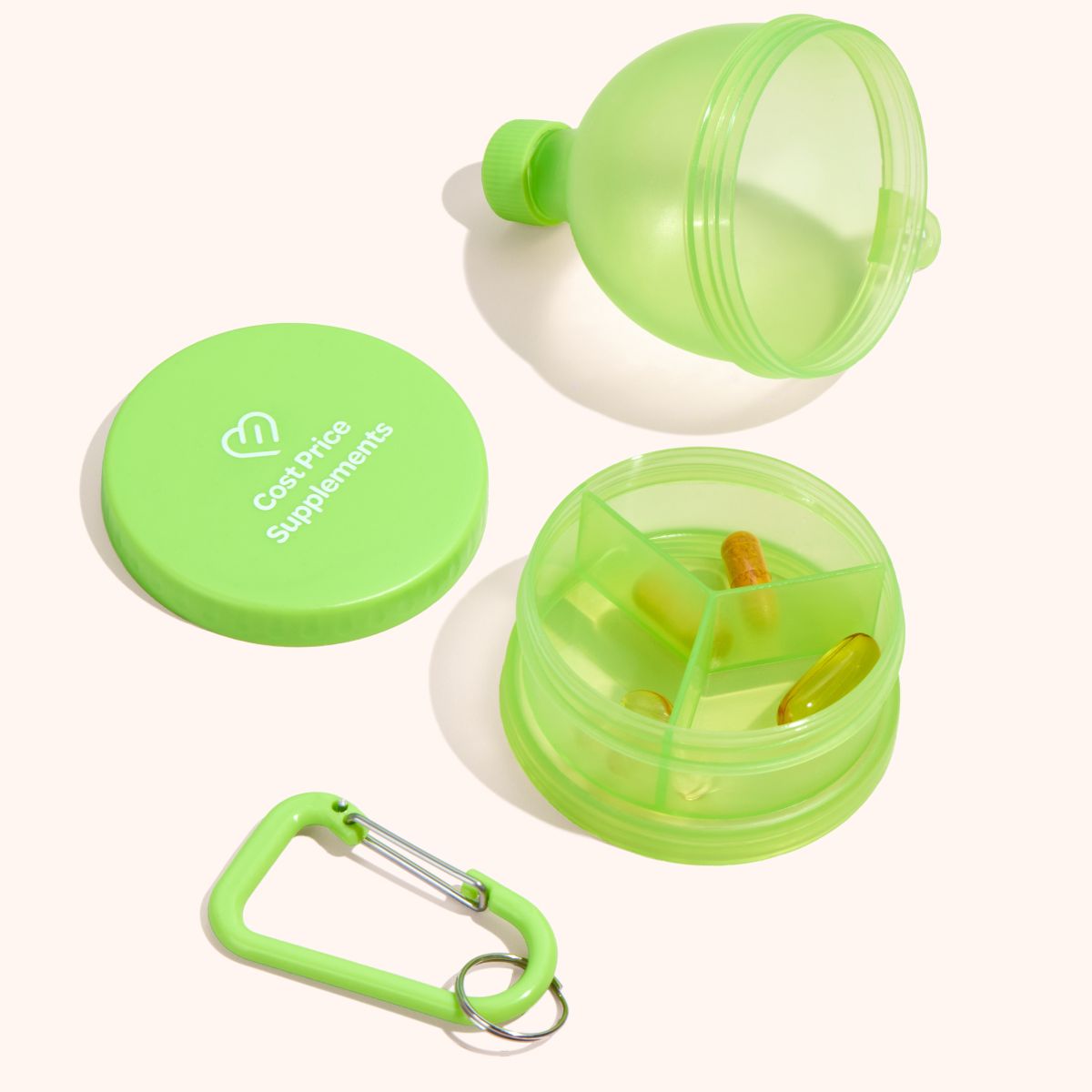 Cost Price Supplements Powder Funnel with separate elements taken apart on a cream background