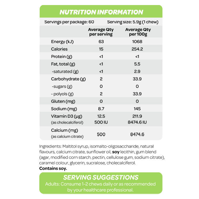 Calcium Chews by Cost Price Supplements Nutrition Information