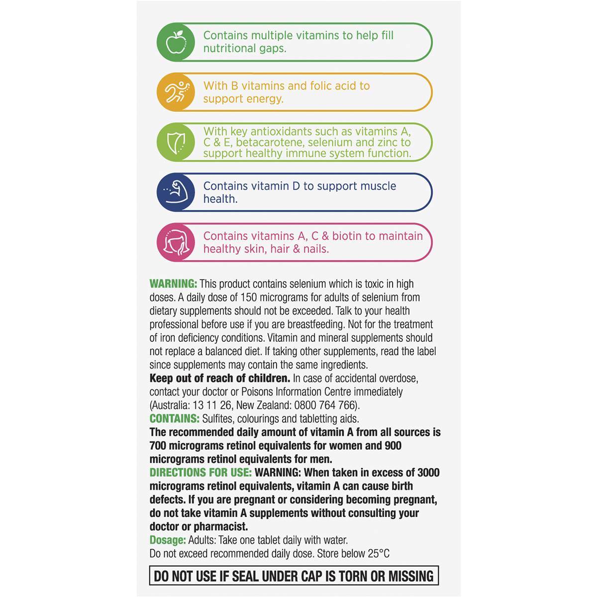 Centrum Advance for Adults 60 Tablets Product Warnings
