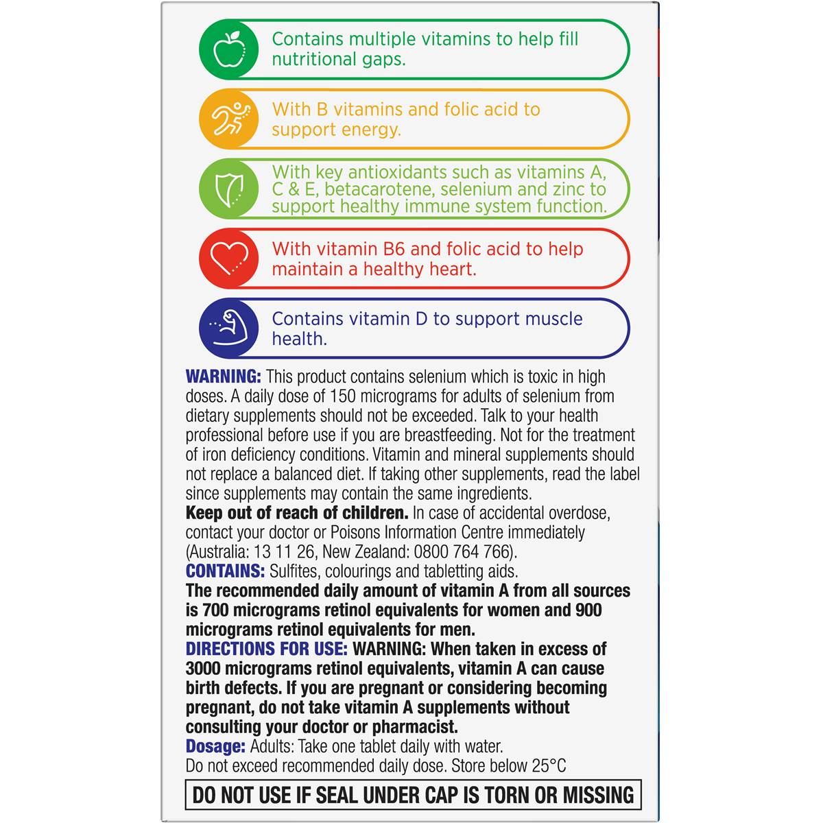 Multivitamins for Men 60 Tablets by Centrum Warnings