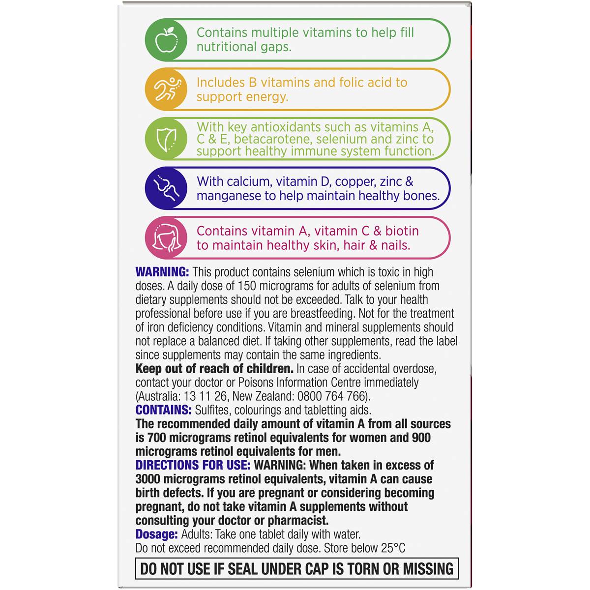Multivitamins for Women 60 Tablets by Centrum Product Warnings