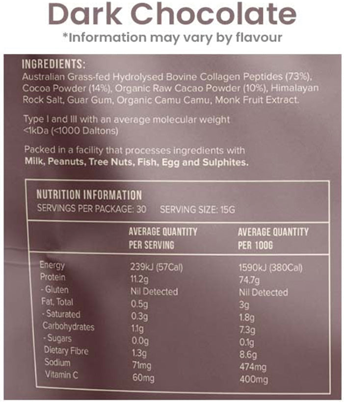 Collagen Protein Powder by Chief 450g Nutrition Information and Ingredients