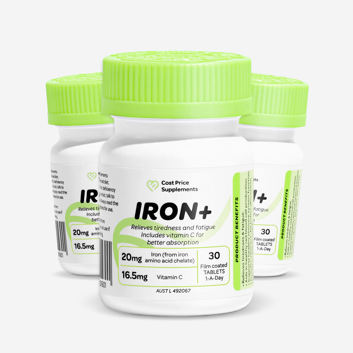 Cost Price Supplements Iron Tablets 3 units – iron supplement to support healthy iron levels, red blood cell production, energy levels, and daily wellbeing
