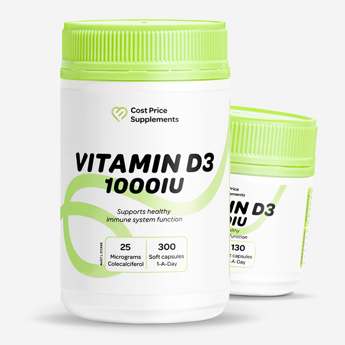 Cost Price Supplements Vitamin D3 Soft Gel Capsules – 300 and 130 capsules -high-strength vitamin D supplement to support bone health, calcium absorption, immune function, and everyday wellbeing