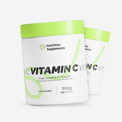 Cost Price Supplements Vitamin C Powder 250g – pure unflavoured vitamin supplement to support immune health, antioxidant protection, collagen formation, and everyday wellbeing