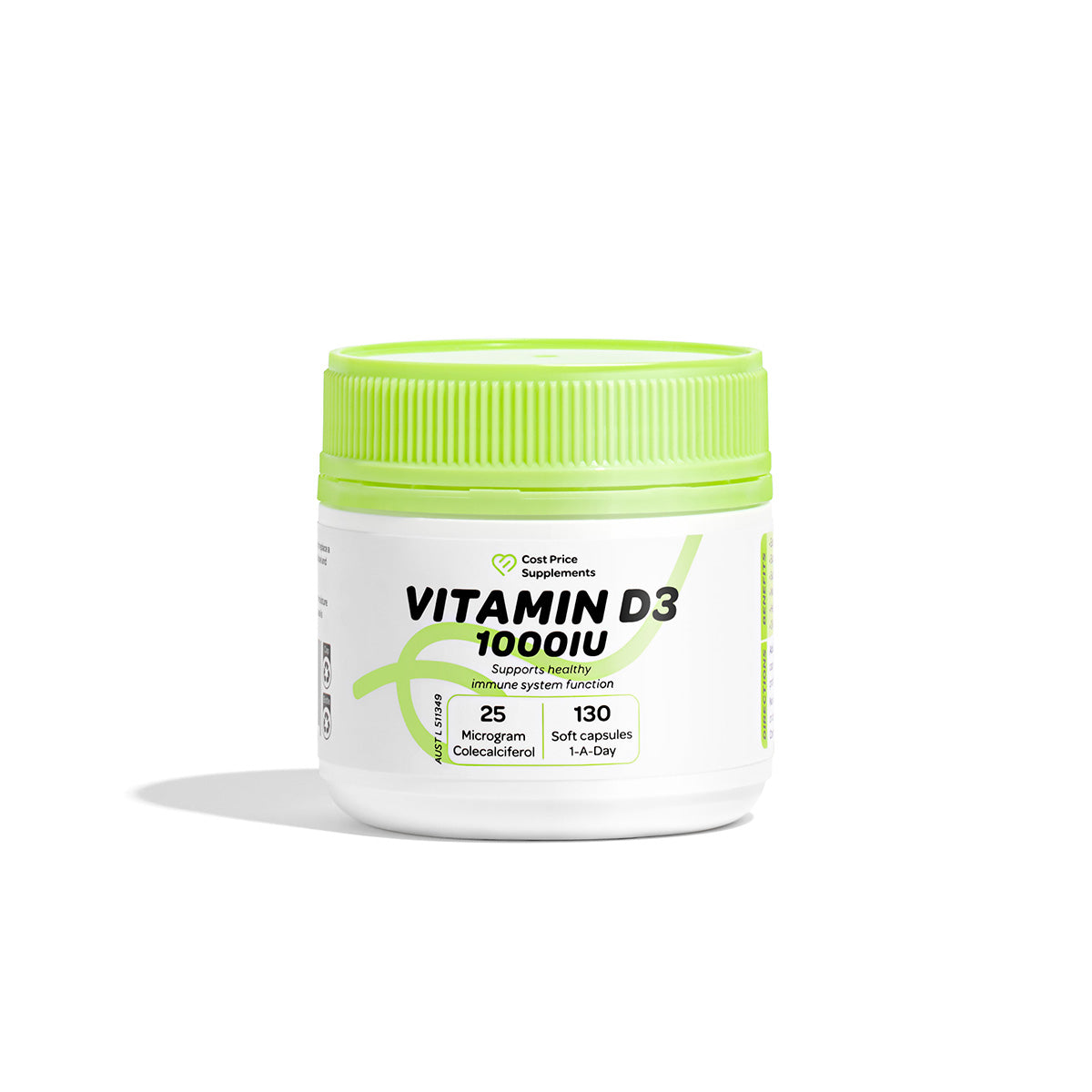 Cost Price Supplements Vitamin D3 Soft Gel Capsules - 130 capsules -high-strength vitamin D supplement to support bone health, calcium absorption, immune function, and everyday wellbeing