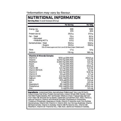 Cyborg Sport MRP Meal Replacement 3kg - Nutrition Information and Ingredients
