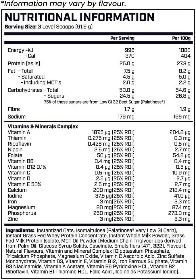 Cyborg Sport MRP Meal Replacement 3kg - Nutrition Information and Ingredients