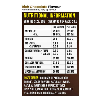 Cyborg Sport Collagen Pro Protein Water 1kg Rich Chocolate Nutrition Information