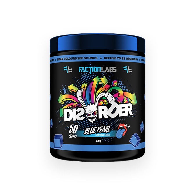 Faction Labs Disorder Preworkout 50 serves 400g Blue Pearl Candy Bomb Flavour