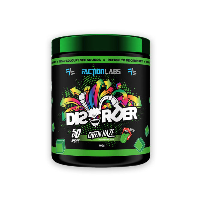 Faction Labs Disorder Preworkout 50 serves 400g Green Haze Passionfruit Flavour
