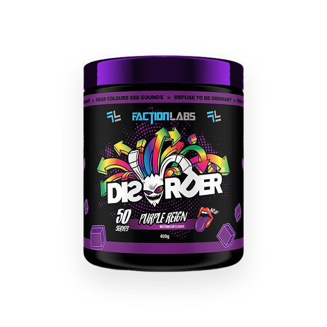 Faction Labs Disorder Preworkout 50 serves 400g Purple Reign Watermelon Flavour