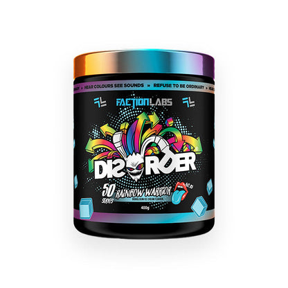 Faction Labs Disorder Preworkout 50 serves 400g Rainbow Warrior Bubblegum Ice Cream Flavour