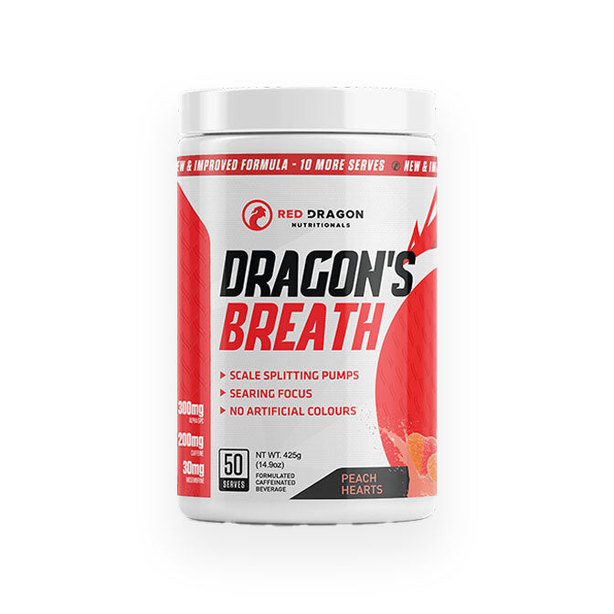 Red Dragon Nutraceuticals Dragon's Breath Preworkout 50 serves 475g - Peach Hearts Flavour