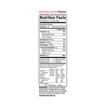 Dymatize ISO100 Protein birthday cake nutrition information and ingredients