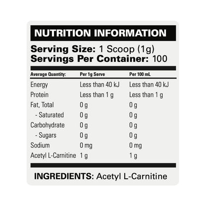 EHP Labs Acetyl L-Carnitine Nutrition Information and Ingredients