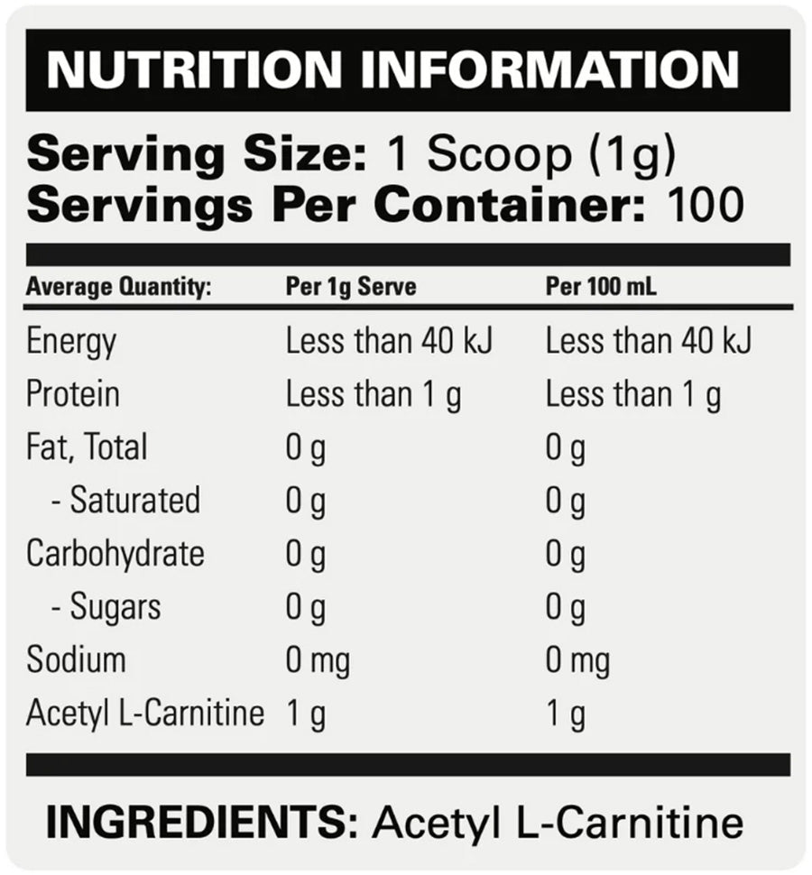 EHP Labs Acetyl L-Carnitine Nutrition Information and Ingredients