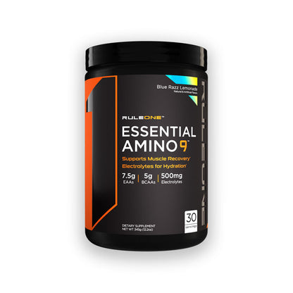 Rule 1 Essential Amino 9 recovery & hydration blue razz lemonade flavour