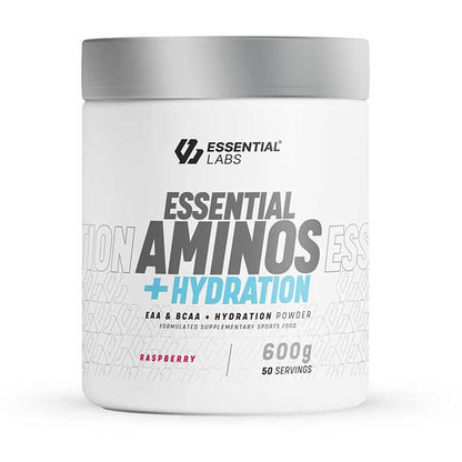 Essential Labs Essential Aminos + Hydration EAA & BCAA Powder 50 servings 600g Raspberry Flavour
