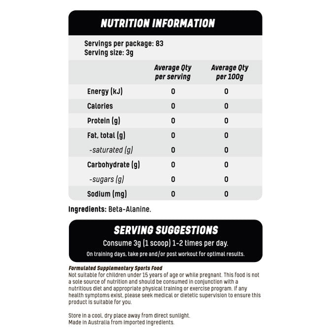 Essential Labs Beta Alanine Nutrition Information Ingredients Servings Suggestions and Formulated Supplementary Sports Food Disclaimer
