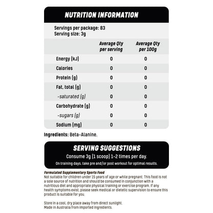 Essential Labs Beta Alanine Nutrition Information Ingredients Servings Suggestions and Formulated Supplementary Sports Food Disclaimer